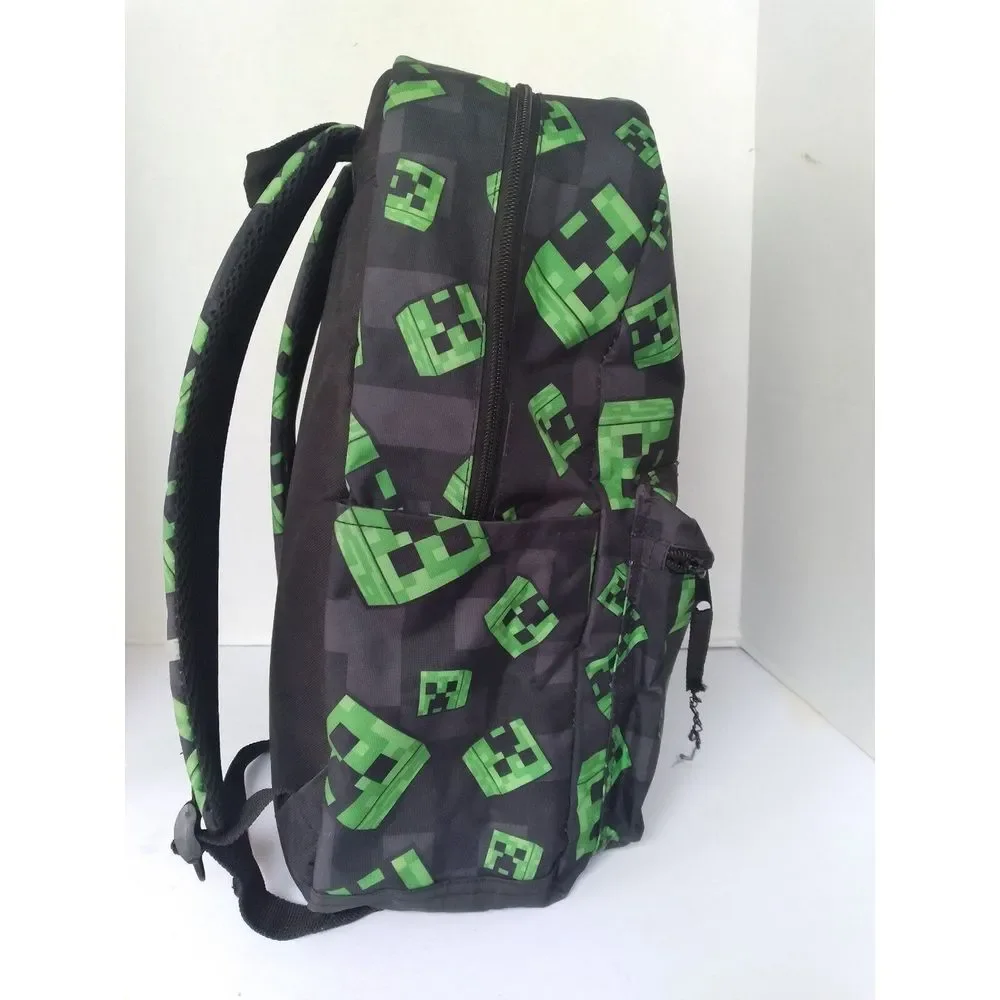 Minecraft Creeper Backpack Kids‎ School Travel Bag Green Black Pattern